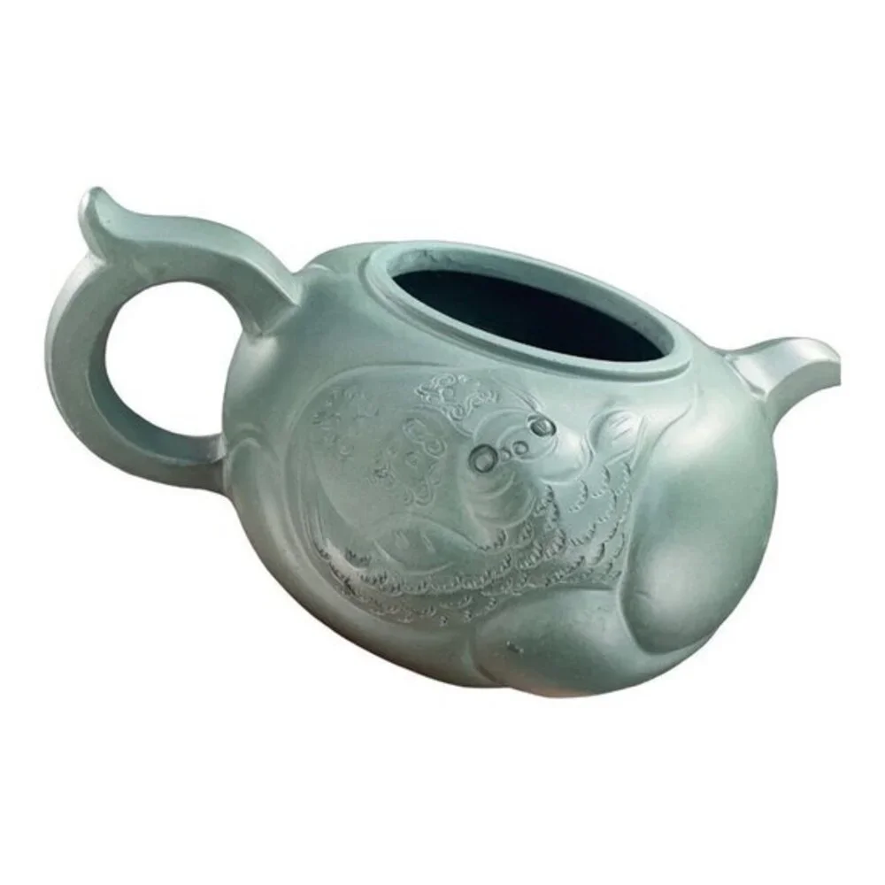 Chinese Yixing‎ Zisha Green Clay Teapot Marked Pottery Dragon Serpent Tongue Out